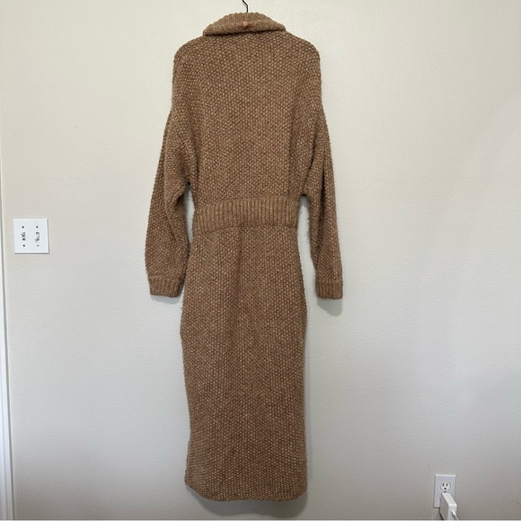 Lunya Chunky Wool belted Knit Cardigan Sweater Long Robe Delicate Tan Ginger M - Picture 4 of 10